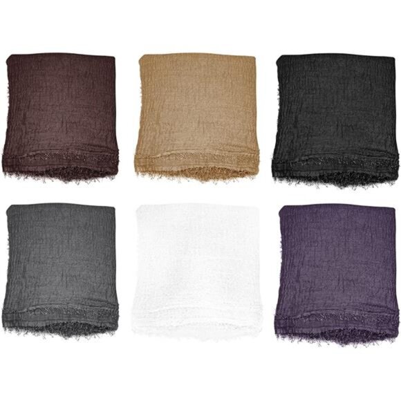 Womens Scarf Set 6 Pcs Solid Color Shawl Wrap Lightweight Soft All Season Gift - Picture 2 of 8